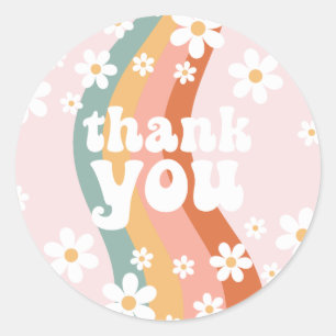 Retro Rainbow Groovy One Daisy Classic Round Sticker