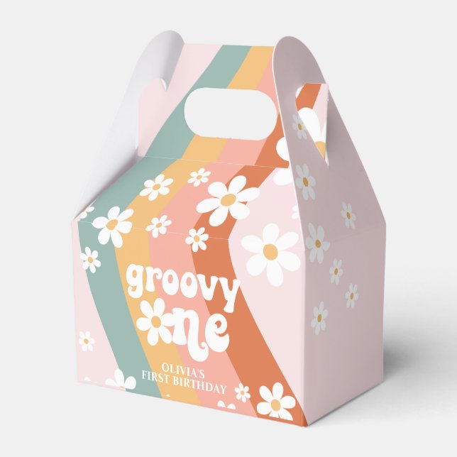 Retro Rainbow Groovy One Daisy Favour Box (Front Side)