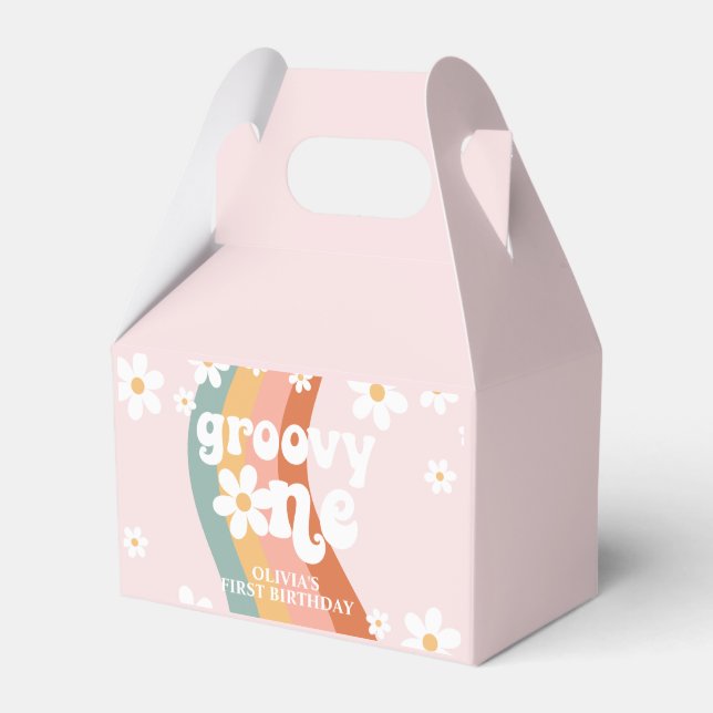 Retro Rainbow Groovy One Daisy Favour Box (Front Side)