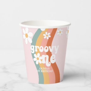 Retro Rainbow Groovy One Daisy Paper Cups