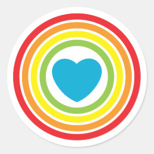 retro rainbow heart classic round sticker