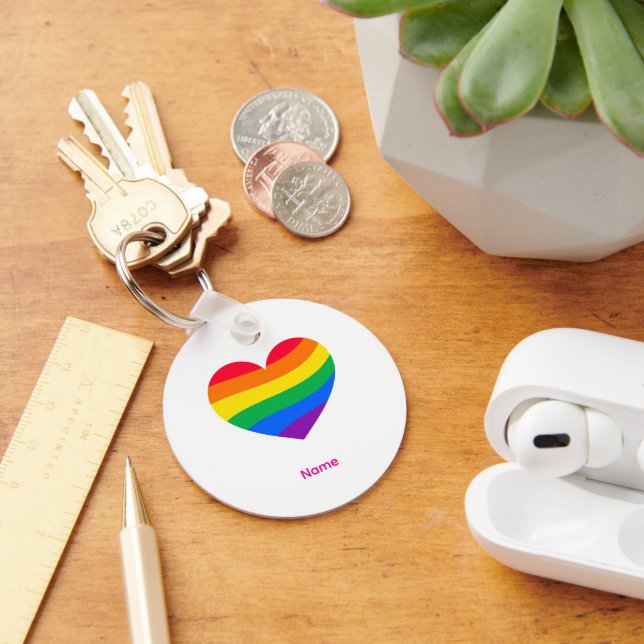 Retro Rainbow Heart - Cute Colourful Abstract Art Key Ring (Desk)