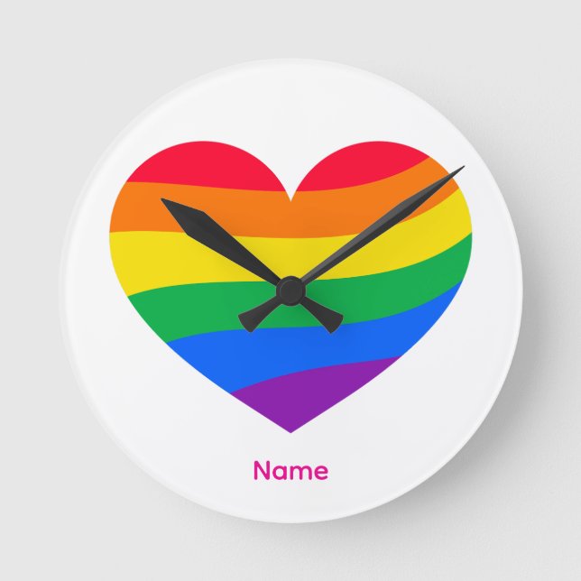 Retro Rainbow Heart - Cute Colourful Abstract Art Round Clock (Front)