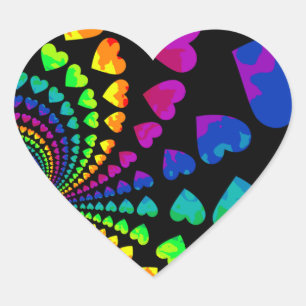 Retro rainbow hearts on black heart sticker