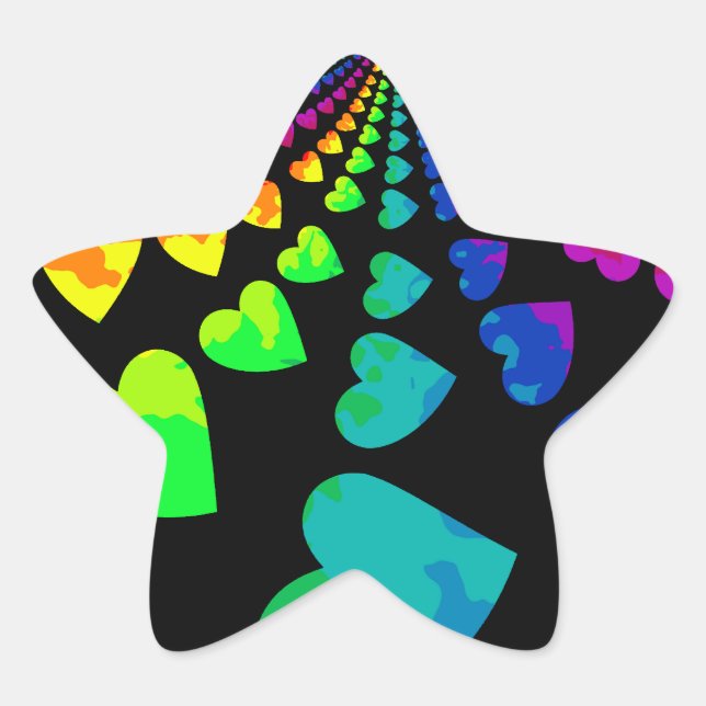 Retro rainbow hearts on black star sticker (Front)