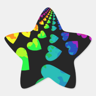 Retro rainbow hearts on black star sticker