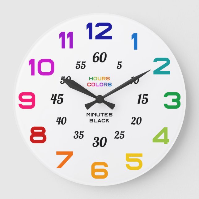 Retro Rainbow Learn to Tell Time Kids Classroom Large Clock (Front)