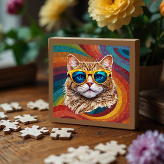 Retro Rainbow LGBTQ+ Cool Gay Cat Puzzle