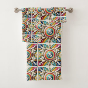 Retro Rainbow Mid Century Modern Bath Towel Set