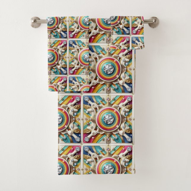 Retro Rainbow Mid Century Modern Bath Towel Set (Insitu)