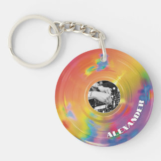 Retro Rainbow Music Producer DJ Vinyl Record Key Ring