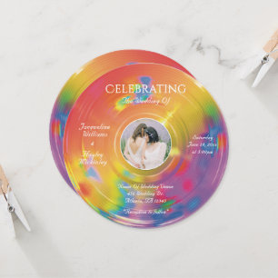 Retro Rainbow Music Vinyl Record Wedding Invitation