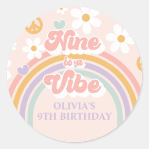 Retro Rainbow Nine is a Vibe 9th Birthday Classic Round Sticker