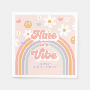 Retro Rainbow Nine is a Vibe 9th Birthday Napkin