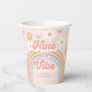 Retro Rainbow Nine is a Vibe 9th Birthday Paper Cups