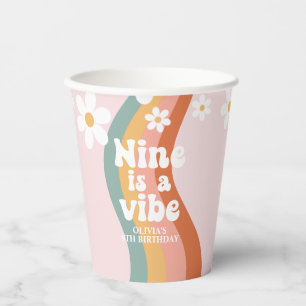 Retro Rainbow Nine is a Vibe Daisy 9th Birthday Paper Cups