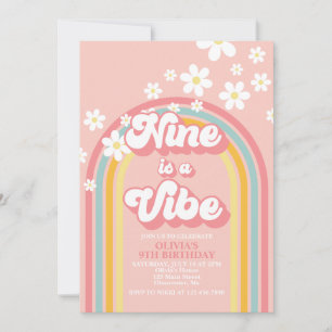 Retro Rainbow Nine is a Vibe Groovy 9th Birthday Invitation