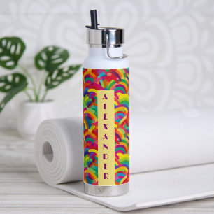 Retro Rainbow No3 pattern Personalised Name Water Bottle