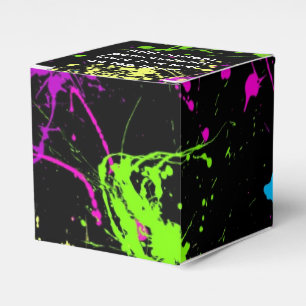 Retro Rainbow of Neon Paint Splatters on Black Favour Box