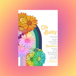 Retro Rainbow Oh Baby Daisy Baby Shower Invitation
