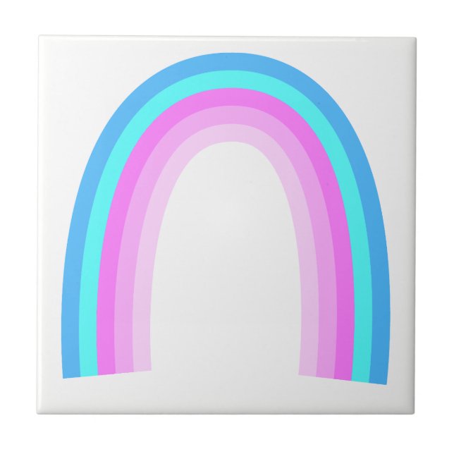 Retro Rainbow Pastel Bue Teal Pink  Ceramic Tile (Front)