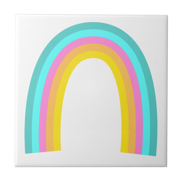 Retro Rainbow Pastel Green Teal Red Orange Yellow Ceramic Tile (Front)