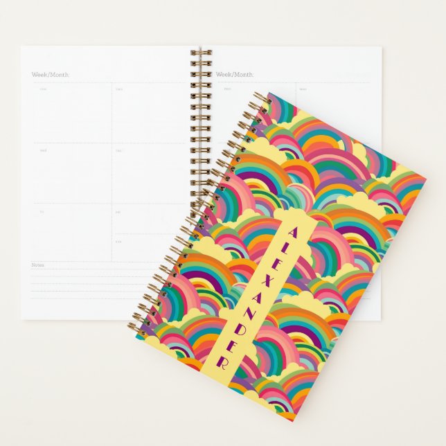 Retro Rainbow pattern Personalised Name Planner (Display)