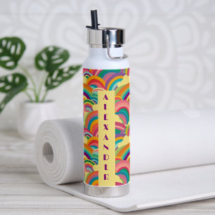 Retro Rainbow pattern Personalised Name Water Bottle