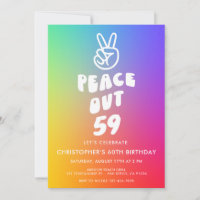 Retro Rainbow Peace Out Any Age Birthday