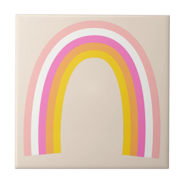 Retro Rainbow  Peach White Blue Red Orange Yellow Ceramic Tile (Front)