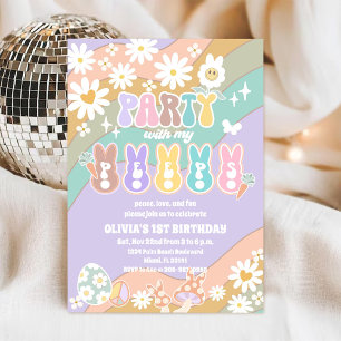 Retro Rainbow Peeps Birthday Invitation