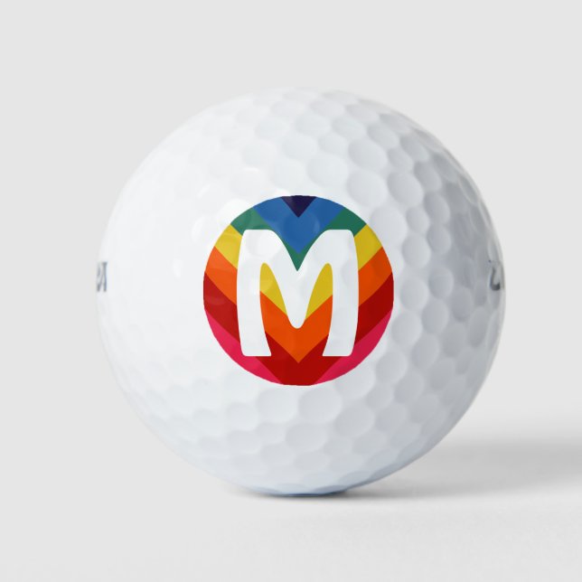 Retro Rainbow Personalised Monogram Colourful Golf Balls (Front)