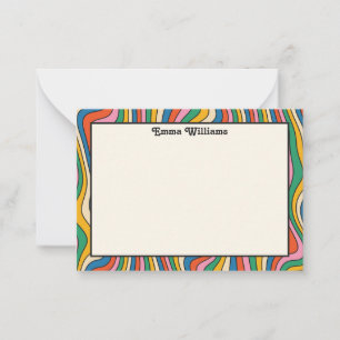 Retro Rainbow Personalised Name Modern Note Card
