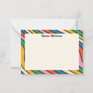 Retro Rainbow Personalised Name Modern Note Card