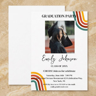 Retro Rainbow Photo Graduation Party Invitation