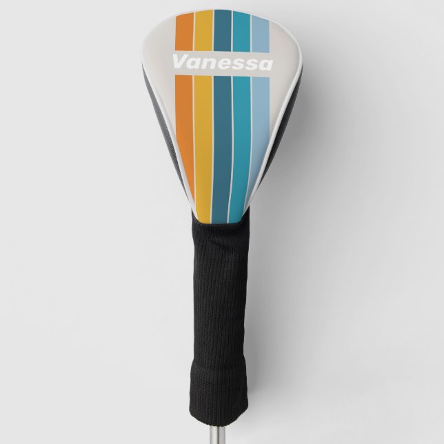 Retro Rainbow Pin Striping with Name Golf Head Cover (Front)
