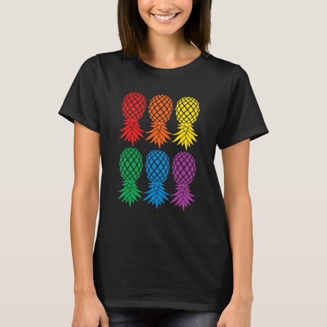 Retro Rainbow Pineapples Upside Down Pineapple Swi T-Shirt (Front)