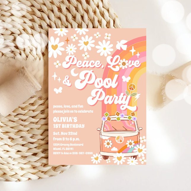 Retro Rainbow Pool Party Birthday Invitation (Creator Uploaded)