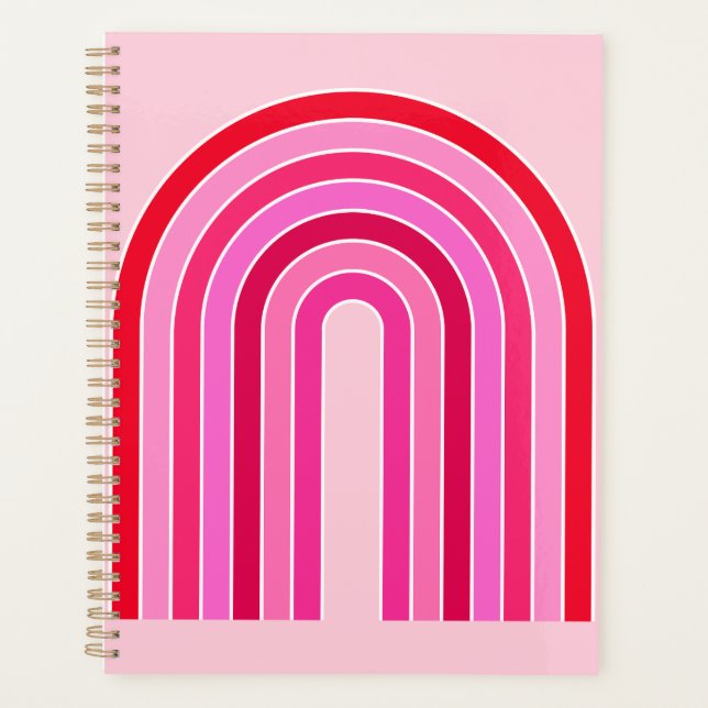 Retro Rainbow Preppy Pink And Red Arch Planner (Front)