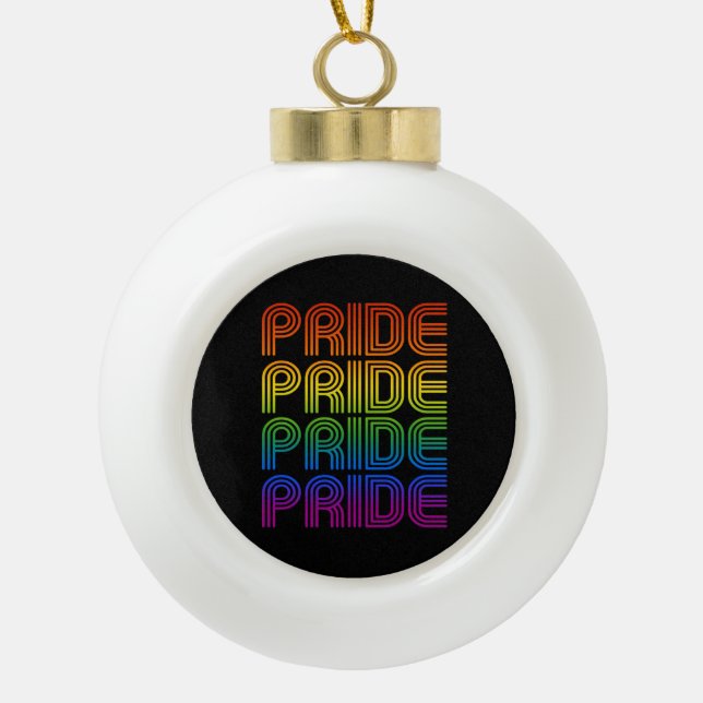 Retro Rainbow Pride Ceramic Ball Christmas Ornament (Front)