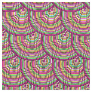 Retro Rainbow Psychedelic Circles Pattern Fabric