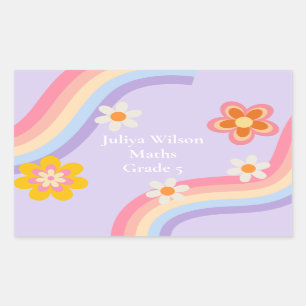 Retro Rainbow  purple back to school Rectangular Sticker