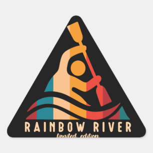 Retro Rainbow River Kayaking Triangle Sticker