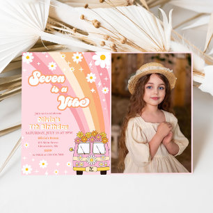 Retro Rainbow Seven is a Vibe Groovy 7th Birthday Invitation