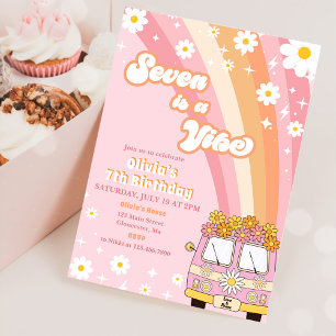 Retro Rainbow Seven is a Vibe Groovy 7th Birthday Invitation