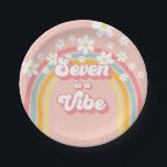 Retro Rainbow Seven is a Vibe Groovy 7th Birthday Paper Plate<br><div class="desc">Seven is a Vibe! Retro inspired 7th birthday plates with 70's style fonts and colours,  rainbow,  and daisies in pink</div>