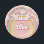 Retro Rainbow Seven is a Vibe Groovy 7th Birthday Paper Plate<br><div class="desc">Seven is a Vibe! Retro inspired 7th birthday plates with 70's style fonts and colours,  rainbow,  and daisies in pink</div>