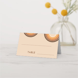 Retro Rainbow Seventies Typography Cream Beige 70s Place Card