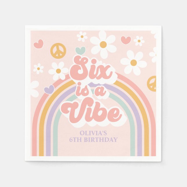 Retro Rainbow Six is a Vibe 6th Birthday Napkin (Front)