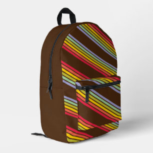 Retro Rainbow Stripe Brown Vintage Printed Backpack